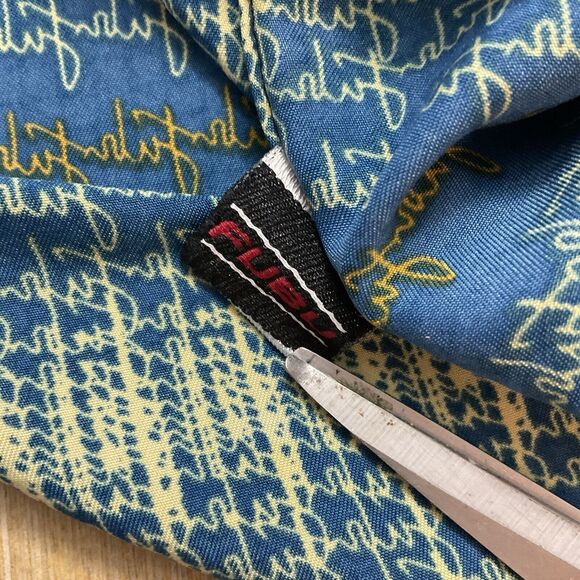 Fubu Shirt Mens Y2K XL Blue Yellow Orange Button Up Fubu Print Short Sleeve - Picture 8 of 8